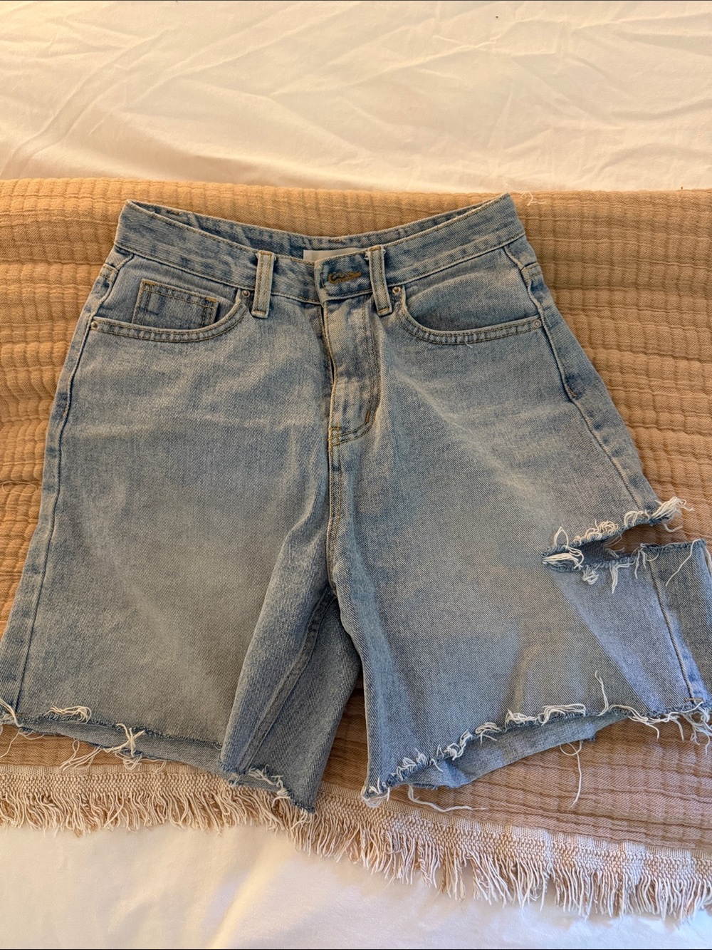 storets Light Blue High-Rise Distressed Denim Shorts